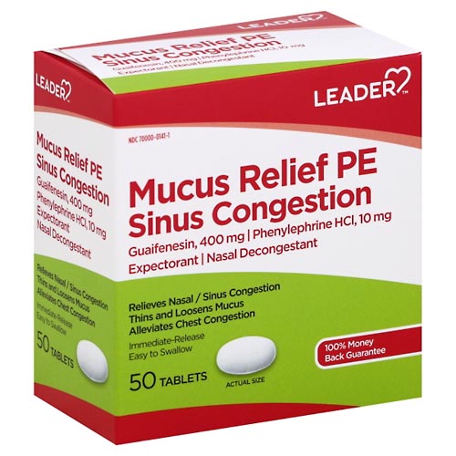 Image for Leader Mucus Relief PE, Tablets,50ea from Cantu's Rx Online