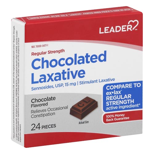 Image for Leader Chocolated Laxative, Regular Strength, 15 mg, Chocolate Flavored,24ea from Cantu's Rx Online