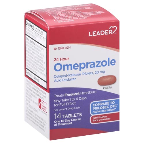 Image for Leader Omeprazole, 24 Hour, 20 mg, Delayed-Release Tablets,14ea from Cantu's Rx Online
